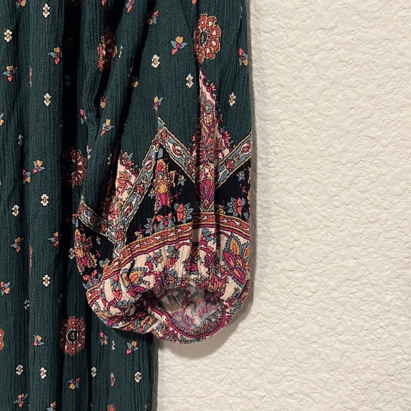 Knox Rose Women SZ S Boho Peasant Green Floral MIDI Dress - Picture 5 of 6